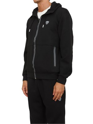 Felpa con cappuccio nero EA7 Premium Shield in misto viscosa stretch in UOMO