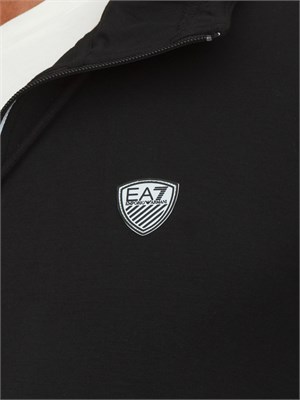 Felpa con cappuccio nero EA7 Premium Shield in misto viscosa stretch in UOMO
