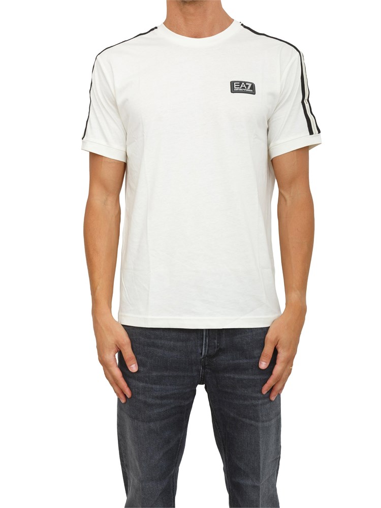 T-shirt avorio EA7 Logo Series in jersey di cotone