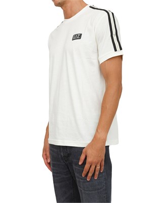 T-shirt avorio EA7 Logo Series in jersey di cotone in UOMO
