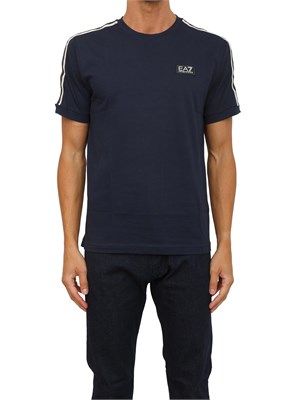 T-shirt blu EA7 Logo Series in jersey di cotone in UOMO