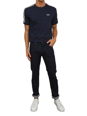 T-shirt blu EA7 Logo Series in jersey di cotone in UOMO