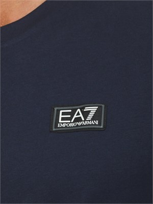 T-shirt blu EA7 Logo Series in jersey di cotone in UOMO