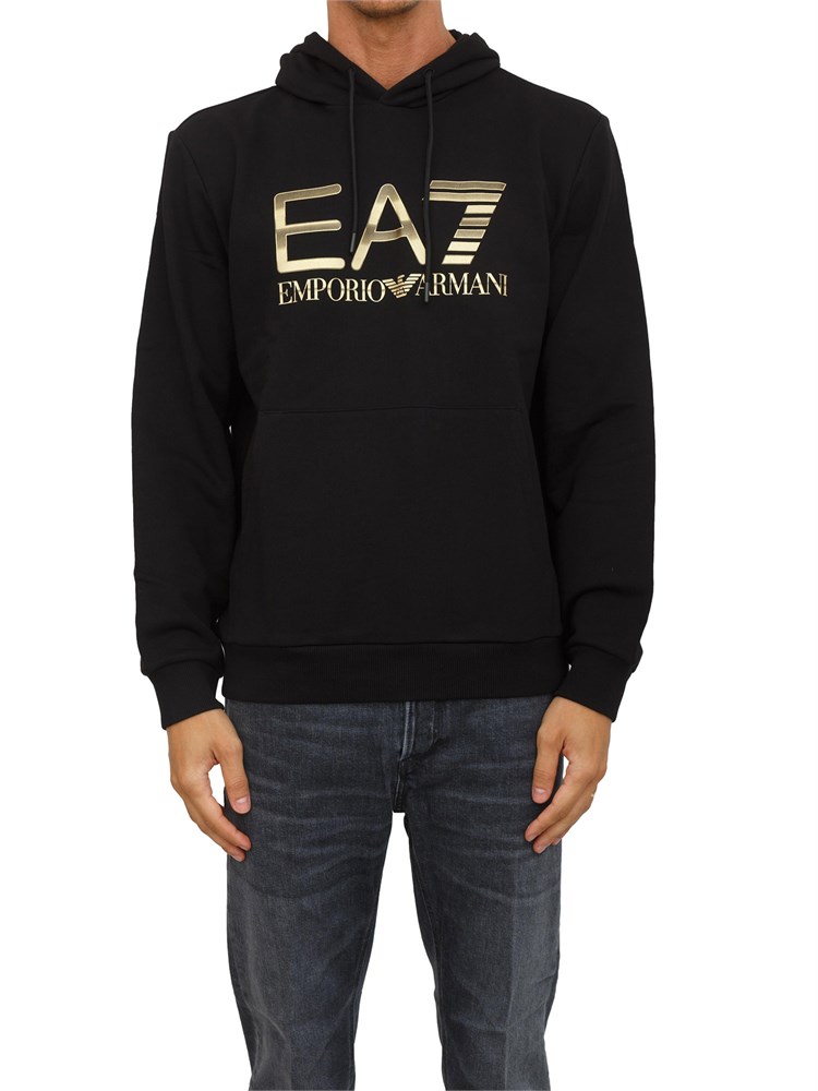 Felpa con cappuccio nero EA7 Logo Series in cotone stretch con maxi logo