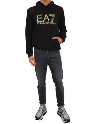Felpa con cappuccio nero EA7 Logo Series in cotone stretch con maxi logo in UOMO