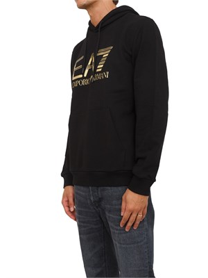 Felpa con cappuccio nero EA7 Logo Series in cotone stretch con maxi logo in UOMO