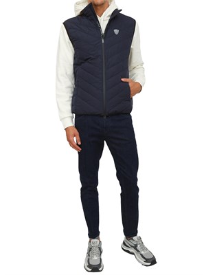 Gilet blu EA7 imbottito packable in tessuto tecnico in UOMO