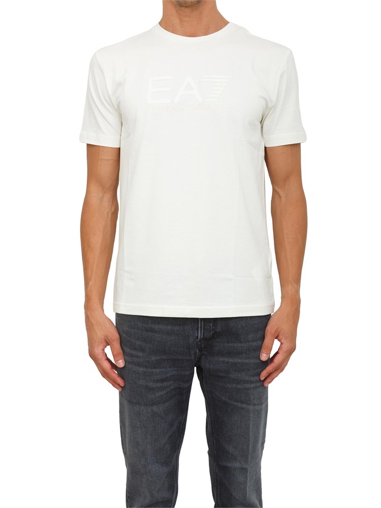 T-shirt a maniche corte avorio EA7 Visibility in jersey stretch di cotone