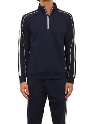 Felpa blu EA7 Logo Series in misto cotone in UOMO