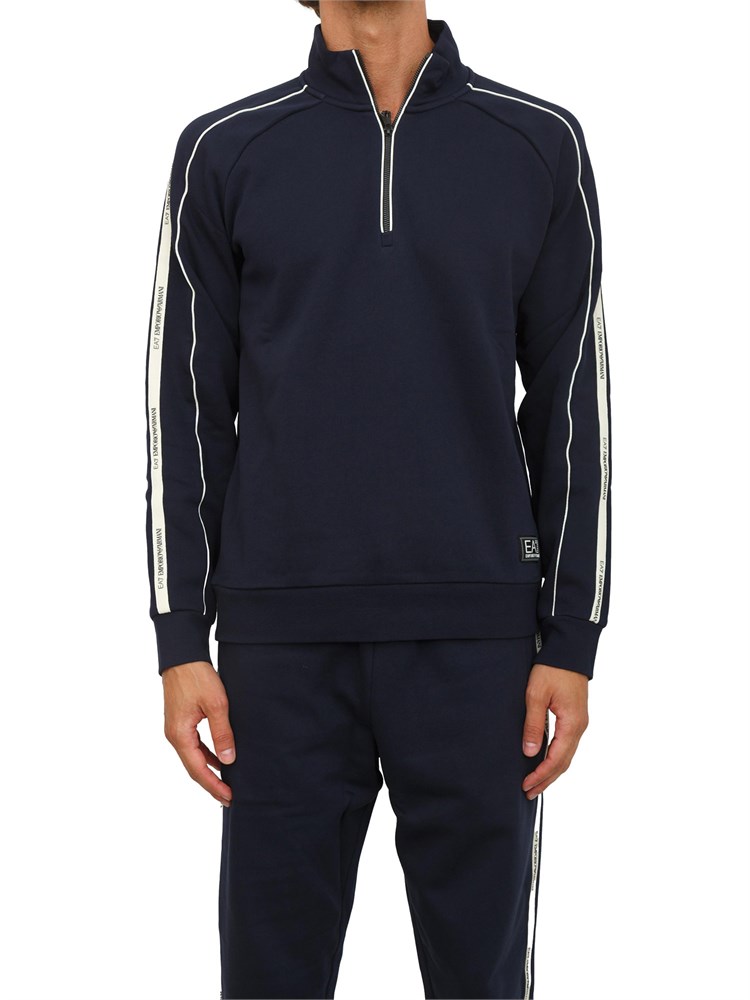 Felpa blu EA7 Logo Series in misto cotone