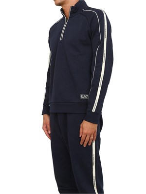 Felpa blu EA7 Logo Series in misto cotone in UOMO
