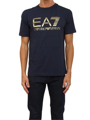 T-shirt blu EA7 Logo Series in cotone con maxi logo in UOMO