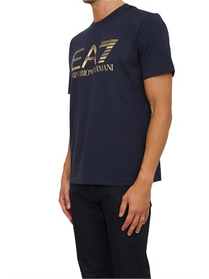 T-shirt blu EA7 Logo Series in cotone con maxi logo in UOMO