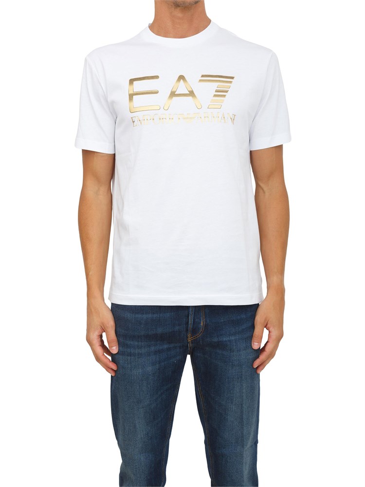 T-shirt bianco EA7 Logo Series in cotone con maxi logo