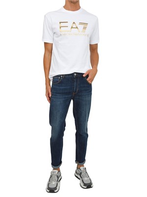 T-shirt bianco EA7 Logo Series in cotone con maxi logo in UOMO
