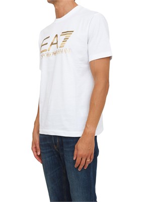 T-shirt bianco EA7 Logo Series in cotone con maxi logo in UOMO