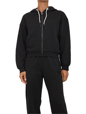 Felpa Pinko con cappuccio in cotone nero e logo tono su tono in DONNA