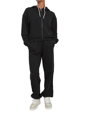Felpa Pinko con cappuccio in cotone nero e logo tono su tono in DONNA