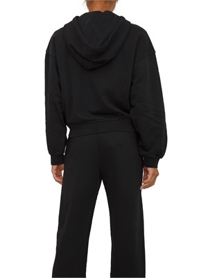 Felpa Pinko con cappuccio in cotone nero e logo tono su tono in DONNA