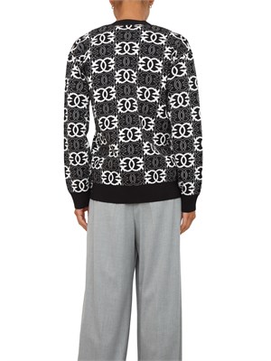 Cardigan over Pinko in morbida lana con logo all over a contrasto bianco e nero in DONNA