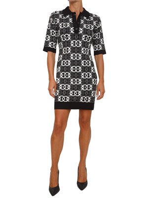 Abito in maglia Pinko con stampa logo all over a contrasto bianco e nero in DONNA