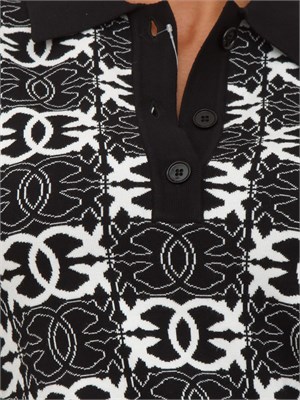 Abito in maglia Pinko con stampa logo all over a contrasto bianco e nero in DONNA