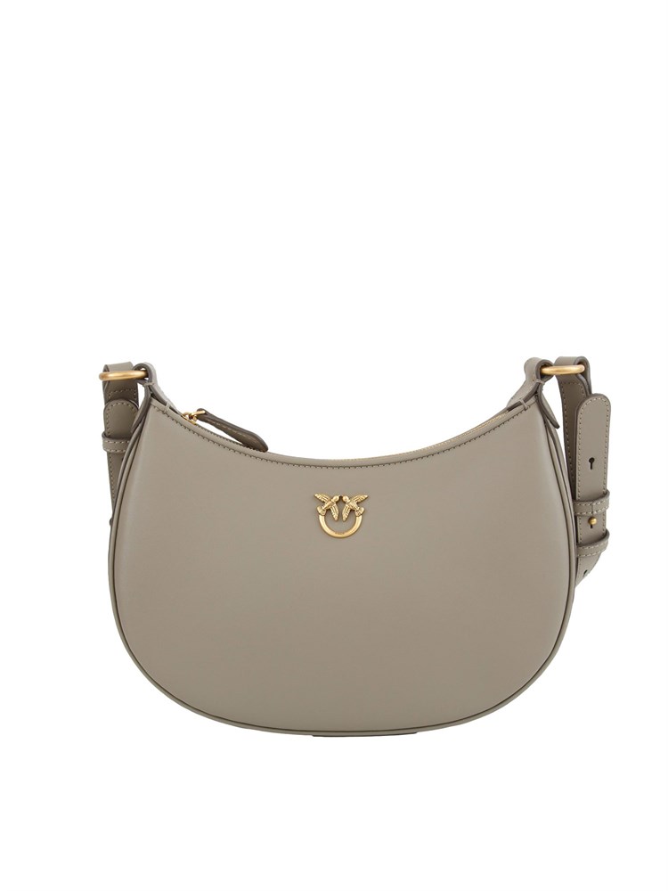Borsa a spalla Pinko modello Half Moon in pelle grigia con logo