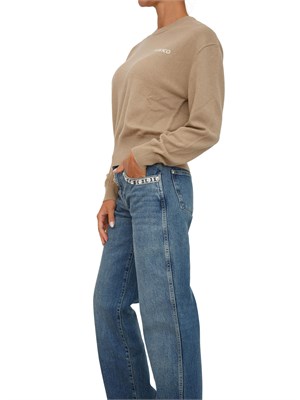 Maglia Pinko in lana e cashmere cammello con maxi logo a contrasto dietro in DONNA