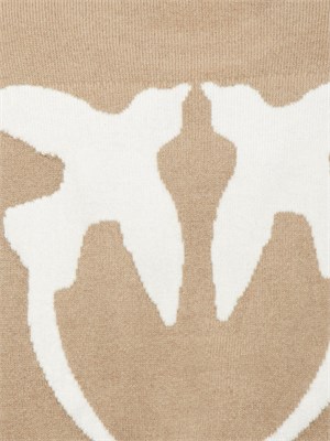 Maglia Pinko in lana e cashmere cammello con maxi logo a contrasto dietro in DONNA