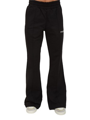 Pantaloni jogger Pinko modello flare in morbido cotone nero e logo a contrasto in DONNA