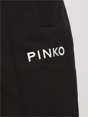 Pantaloni jogger Pinko modello flare in morbido cotone nero e logo a contrasto in DONNA