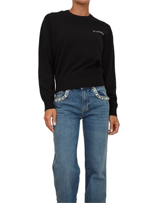 Maglia Pinko in lana e cashmere nero con maxi logo a contrasto dietro in DONNA