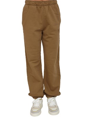 Pantaloni jogger Pinko in cotone cammello effetto old con logo in tono in DONNA
