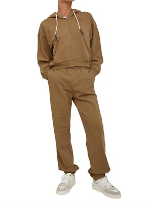 Pantaloni jogger Pinko in cotone cammello effetto old con logo in tono in DONNA