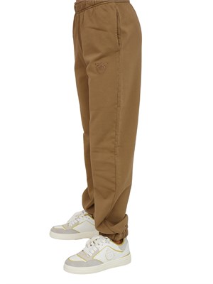 Pantaloni jogger Pinko in cotone cammello effetto old con logo in tono in DONNA