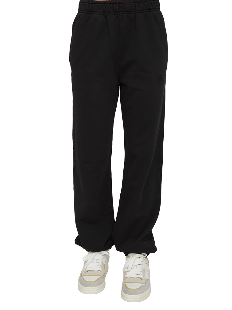 Pantaloni jogger Pinko in cotone nero effetto old con logo in tono
