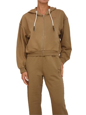 Felpa Pinko con cappuccio in cotone cammello e logo tono su tono in DONNA