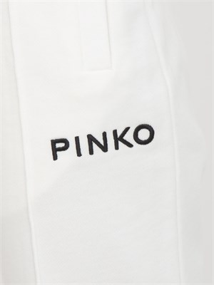 Pantaloni jogger Pinko modello flare in morbido cotone bianco e logo a contrasto in DONNA