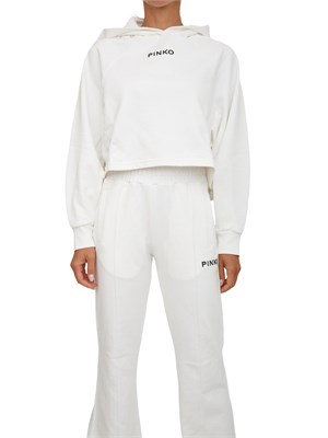 Felpa cropped Pinko con cappuccio in cotone bianco e logo a contrasto in DONNA