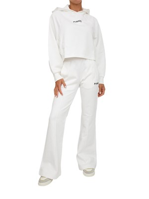Felpa cropped Pinko con cappuccio in cotone bianco e logo a contrasto in DONNA