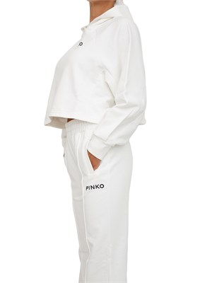 Felpa cropped Pinko con cappuccio in cotone bianco e logo a contrasto in DONNA
