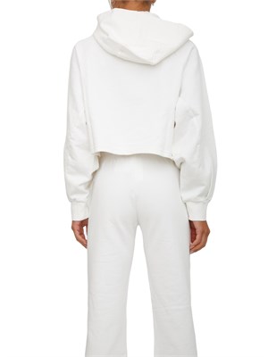 Felpa cropped Pinko con cappuccio in cotone bianco e logo a contrasto in DONNA