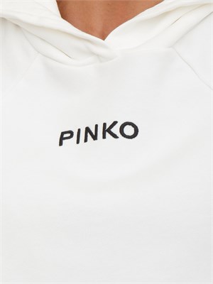 Felpa cropped Pinko con cappuccio in cotone bianco e logo a contrasto in DONNA
