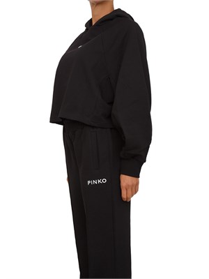 Felpa cropped Pinko con cappuccio in cotone nero e logo a contrasto in DONNA