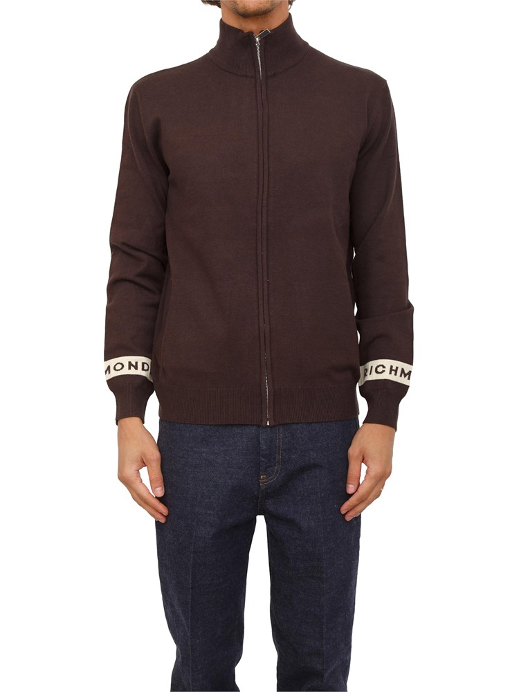 Cardigan zip Richmond X uomo in misto viscosa marrone