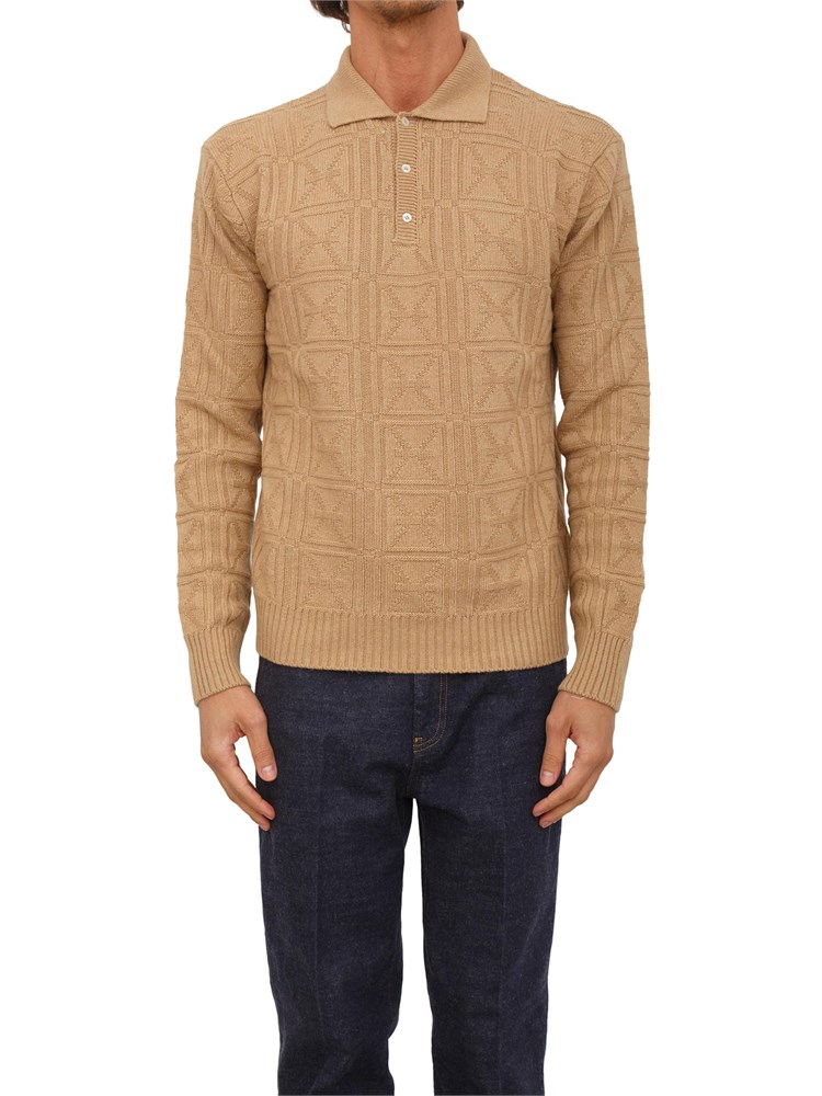 Maglia Richmond X uomo in lana cammello con lavorazione logo all over