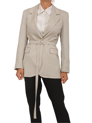Giacca monopetto Marella con cintura in saglia tinto filo di misto lana beige in DONNA