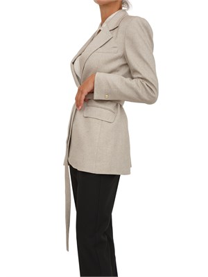 Giacca monopetto Marella con cintura in saglia tinto filo di misto lana beige in DONNA