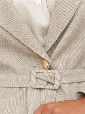 Giacca monopetto Marella con cintura in saglia tinto filo di misto lana beige in DONNA
