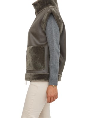 Gilet reversibile Marella in tessuto furry e vellutato verde oliva in DONNA